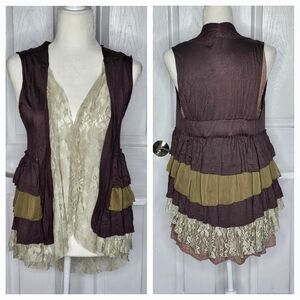 Buckle Brand Vest Brown Pink Lace Ruffles Medium